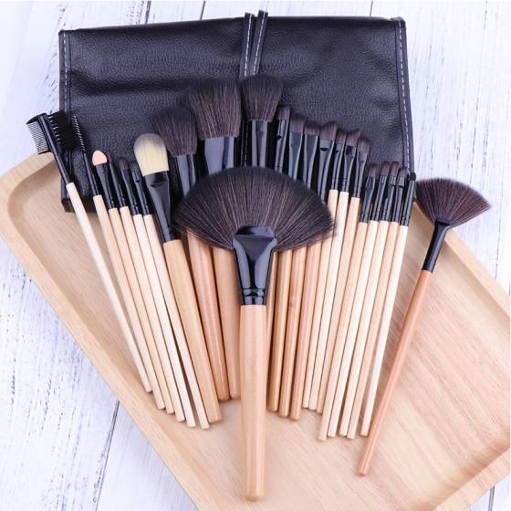 Professional 24pcs Black Brushes Makeup Beauty Tools Soft Synthetic Hair Makeup Brushes Set Leather Case